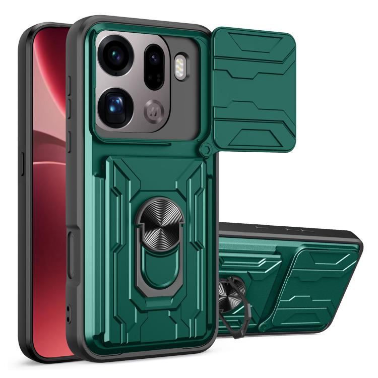 

For OPPO Find X9 Pro Sliding Camshield TPU+PC Phone Case with Card Slot(Dark Green)