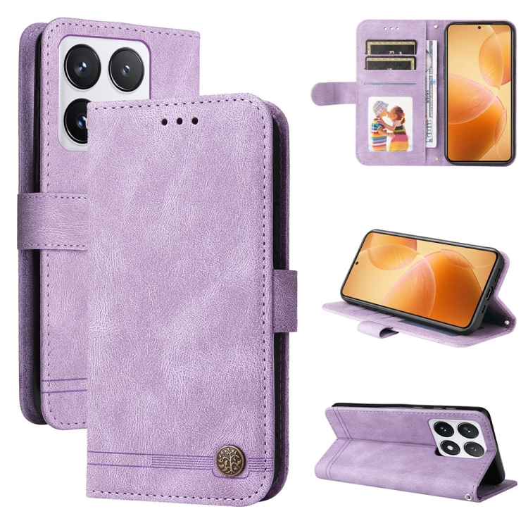 

For Xiaomi 14T Pro Skin Feel Life Tree Metal Button Leather Phone Case(Purple)