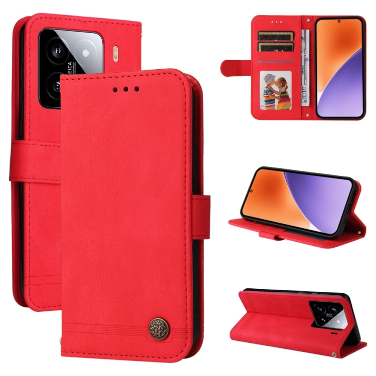 

For Xiaomi 15 Skin Feel Life Tree Metal Button Leather Phone Case(Red)