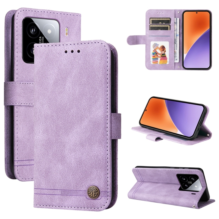 

For Xiaomi 15 Skin Feel Life Tree Metal Button Leather Phone Case(Purple)