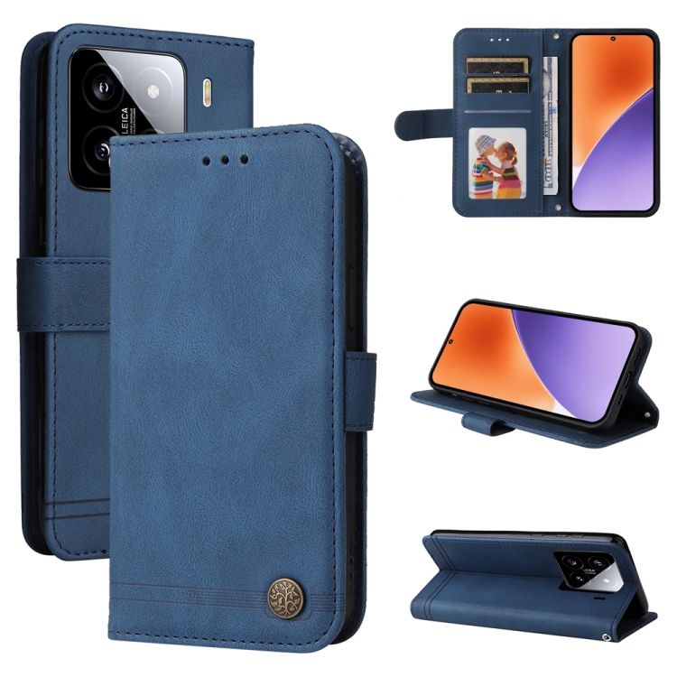 

For Xiaomi 15 Skin Feel Life Tree Metal Button Leather Phone Case(Blue)