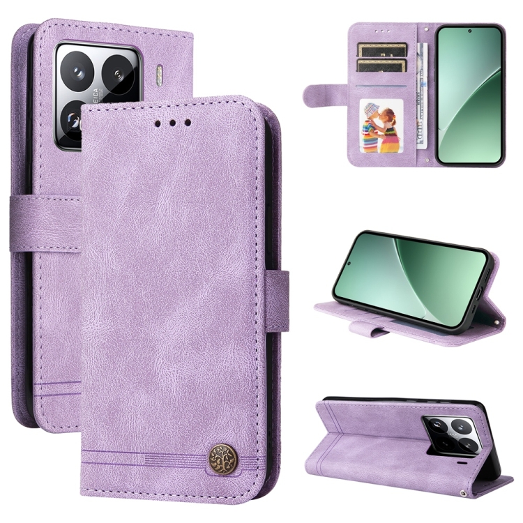

For Xiaomi 15 Pro Skin Feel Life Tree Metal Button Leather Phone Case(Purple)