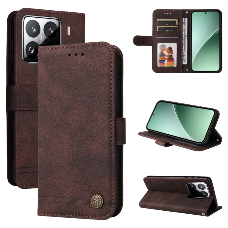 

For Xiaomi 15 Pro Skin Feel Life Tree Metal Button Leather Phone Case(Brown)
