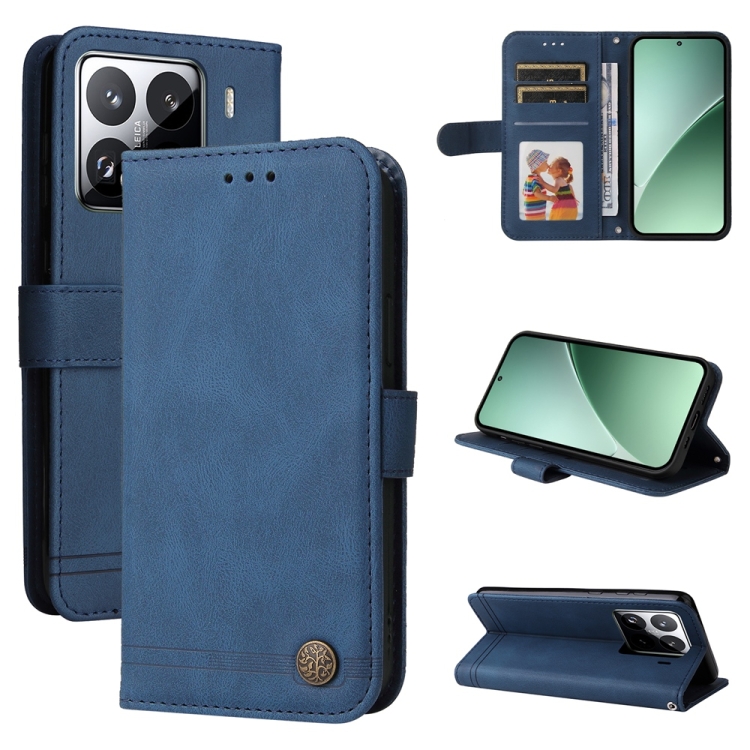 

For Xiaomi 15 Pro Skin Feel Life Tree Metal Button Leather Phone Case(Blue)