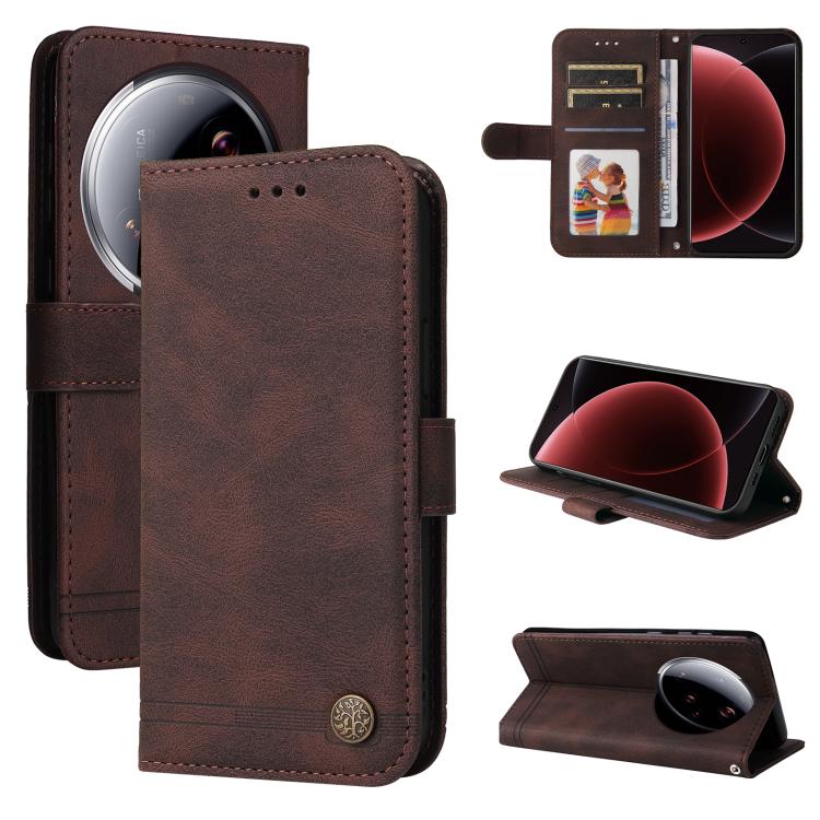 

For Xiaomi 15 Ultra Skin Feel Life Tree Metal Button Leather Phone Case(Brown)