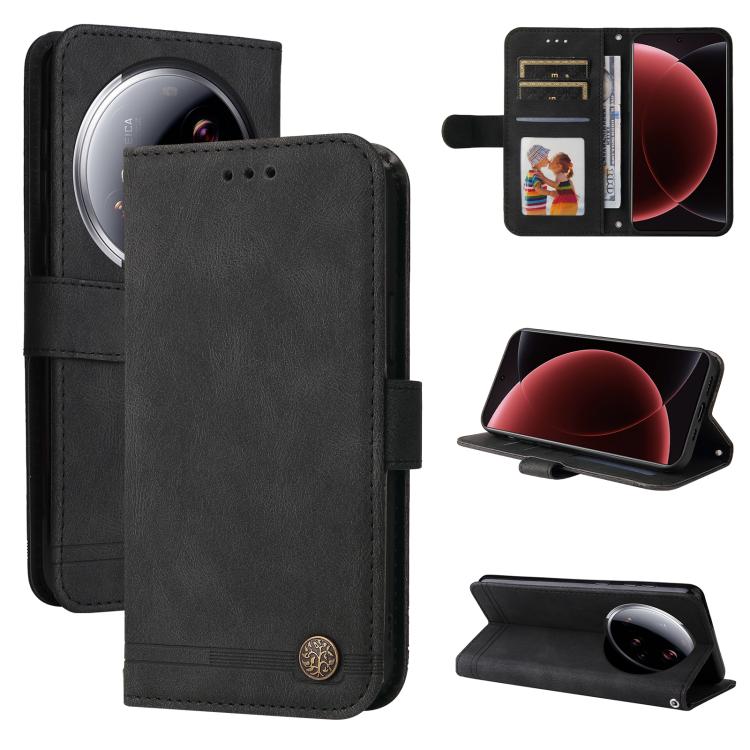 

For Xiaomi 15 Ultra Skin Feel Life Tree Metal Button Leather Phone Case(Black)