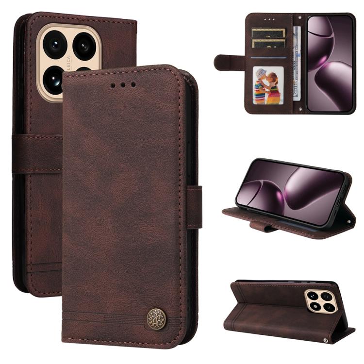 

For Xiaomi 15T 5G Skin Feel Life Tree Metal Button Leather Phone Case(Brown)