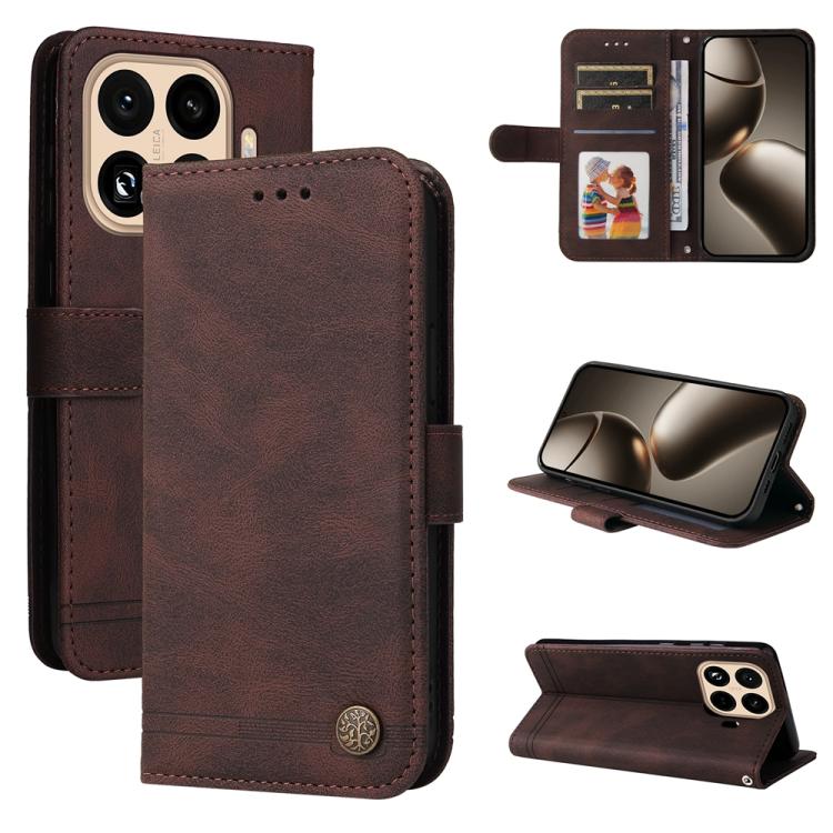 

For Xiaomi 15T Pro 5G Skin Feel Life Tree Metal Button Leather Phone Case(Brown)