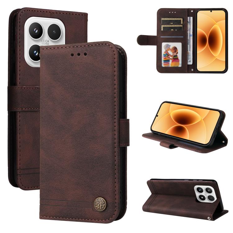 

For Xiaomi 17 Skin Feel Life Tree Metal Button Leather Phone Case(Brown)