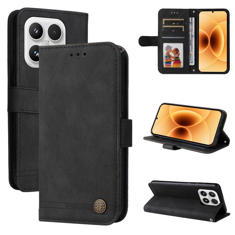 

For Xiaomi 17 Skin Feel Life Tree Metal Button Leather Phone Case(Black)