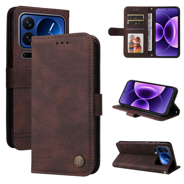 

For Xiaomi 17 Pro Skin Feel Life Tree Metal Button Leather Phone Case(Brown)