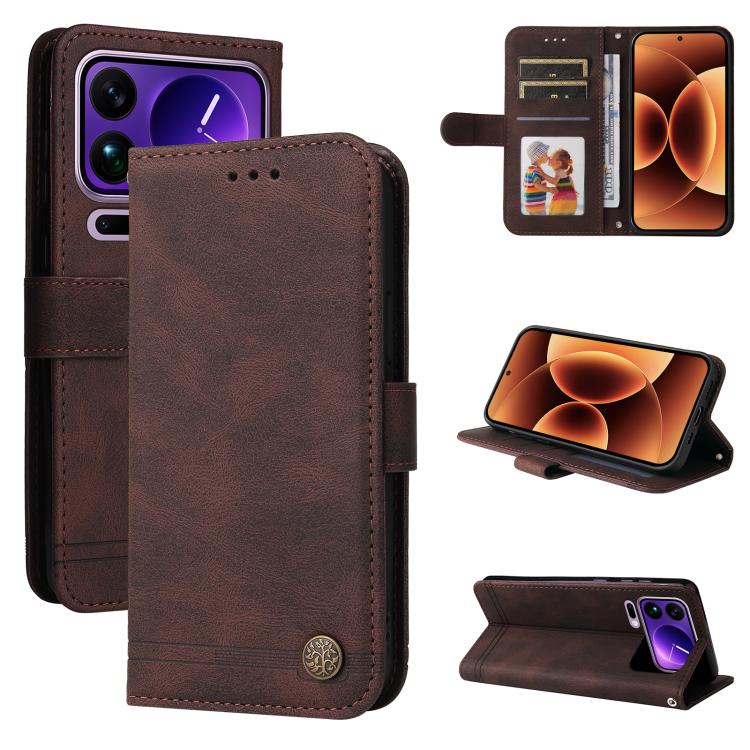 

For Xiaomi 17 Pro Max Skin Feel Life Tree Metal Button Leather Phone Case(Brown)
