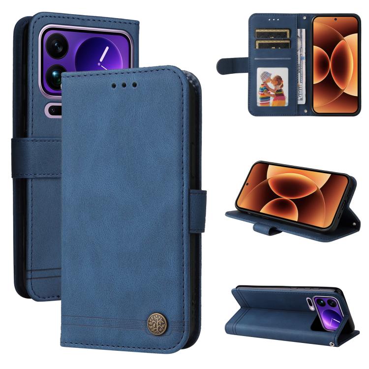 

For Xiaomi 17 Pro Max Skin Feel Life Tree Metal Button Leather Phone Case(Blue)