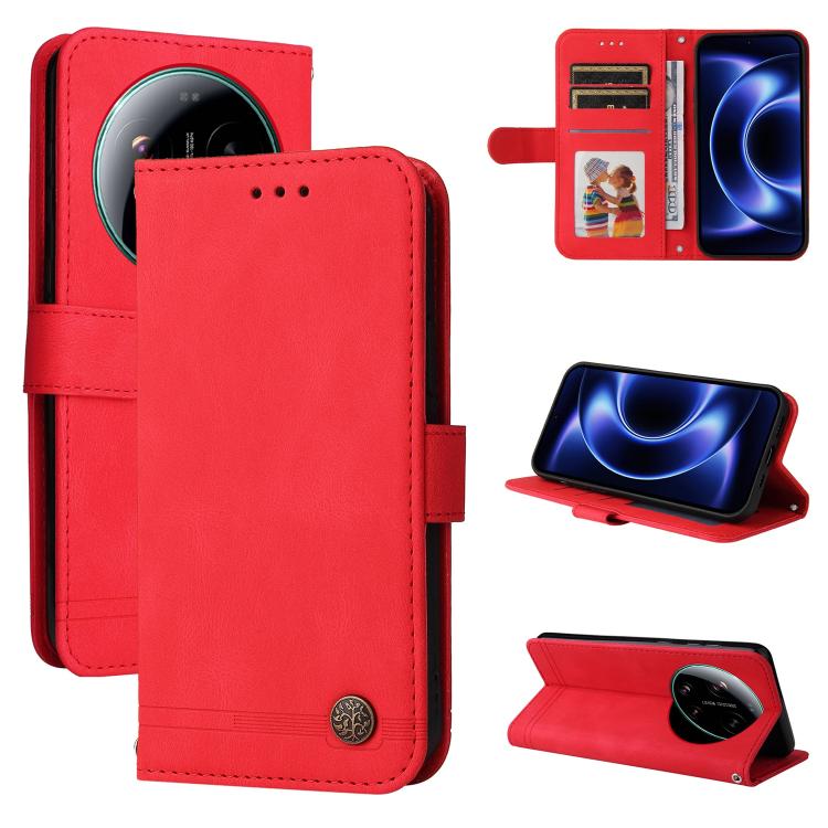 

For Xiaomi 17 Ultra Skin Feel Life Tree Metal Button Leather Phone Case(Red)