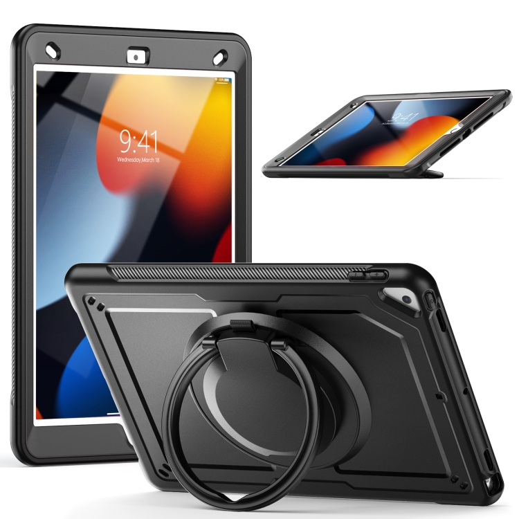 

For iPad 10.2 2021 / 2020 / 10.5 2019 Honeycomb Hybrid Tablet Case with Handle Holder & Strap(Black)