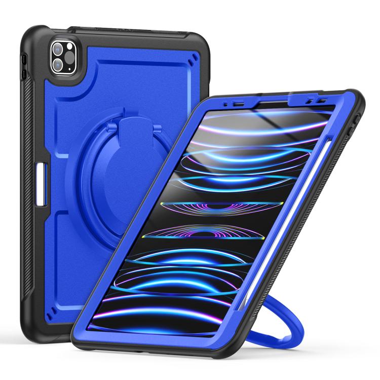 

For iPad Pro 11 2022 / Air 10.9 2022 Honeycomb Hybrid Tablet Case with Handle Holder & Strap(Dark Blue)