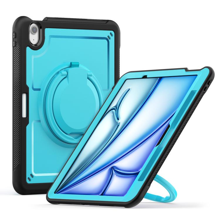 

For iPad Air 11 2024 Honeycomb Hybrid Tablet Case with Handle Holder & Strap(Light Blue)