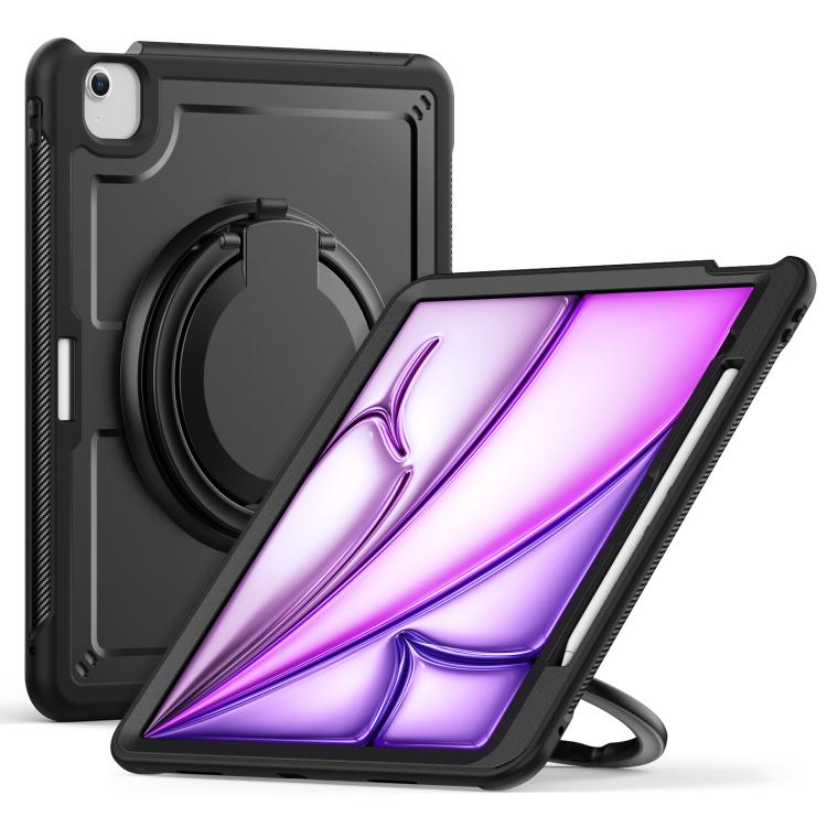 

For iPad Air 13 2025 / 2024 Honeycomb Hybrid Tablet Case with Handle Holder & Strap(Black)