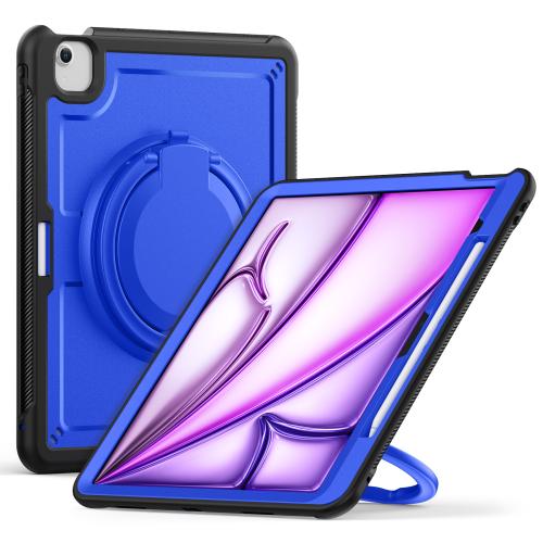 

For iPad Air 13 2024 Honeycomb Hybrid Tablet Case with Handle Holder & Strap(Dark Blue)