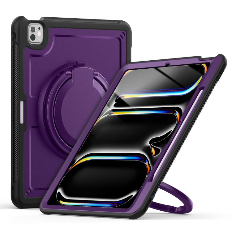 

For iPad Pro 13 2024 Honeycomb Hybrid Tablet Case with Handle Holder & Strap(Purple)