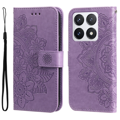 

For Xiaomi 14T Pro Seven-petal Flowers Embossing Leather Phone Case(Light Purple)