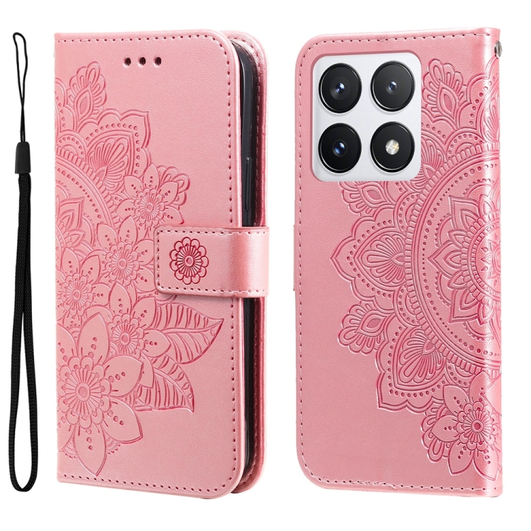 

For Xiaomi 14T Pro Seven-petal Flowers Embossing Leather Phone Case(Rose Gold)