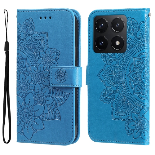 

For Xiaomi 14T Seven-petal Flowers Embossing Leather Phone Case(Blue)