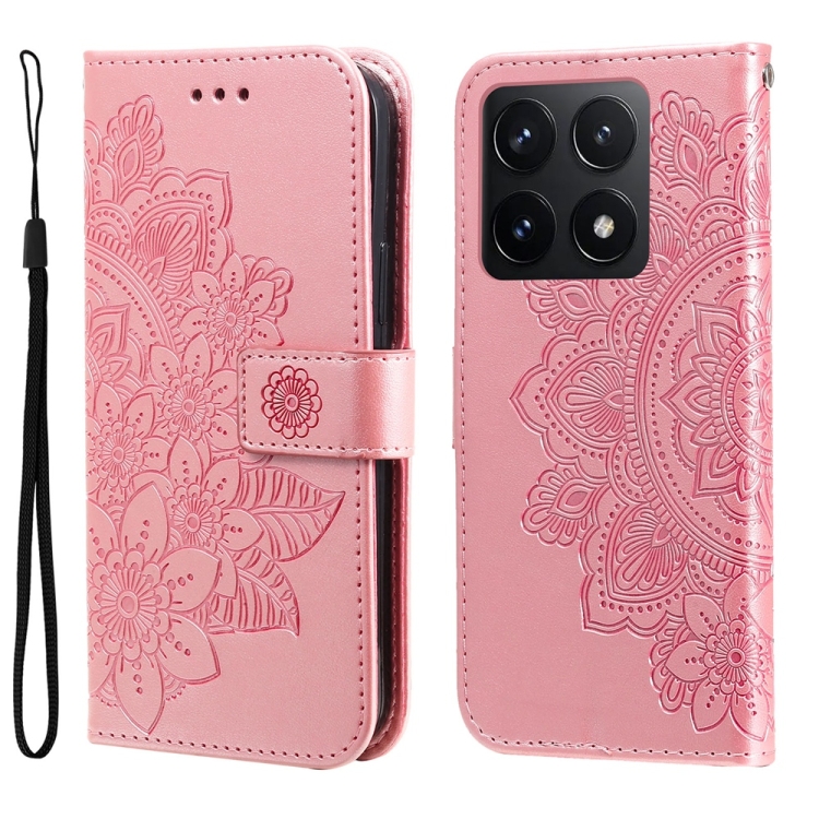 

For Xiaomi 14T Seven-petal Flowers Embossing Leather Phone Case(Rose Gold)