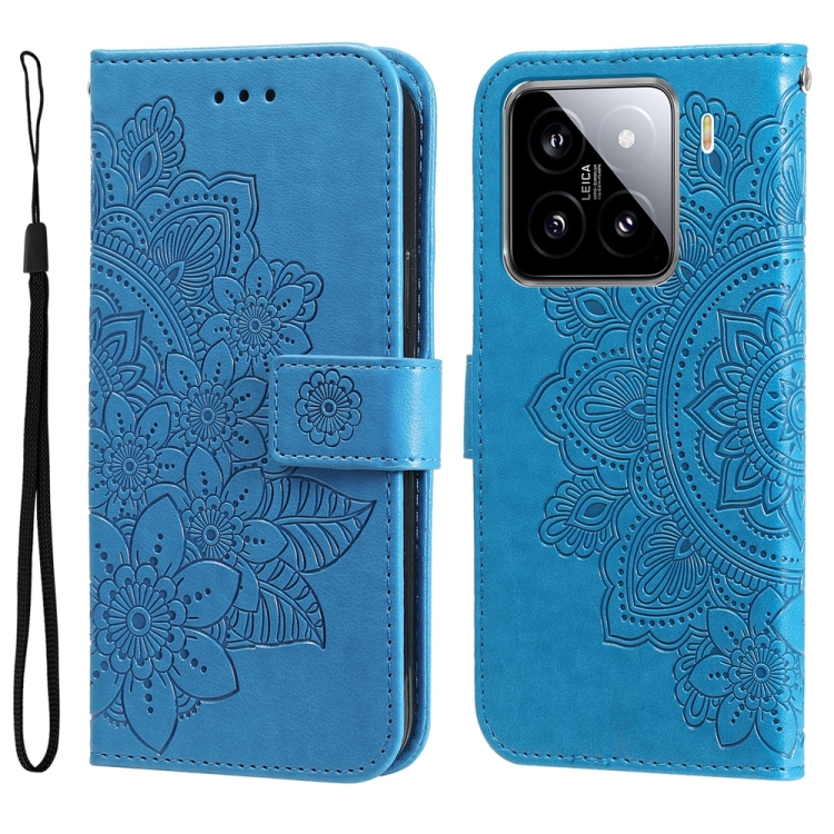 

For Xiaomi 15 Seven-petal Flowers Embossing Leather Phone Case(Blue)