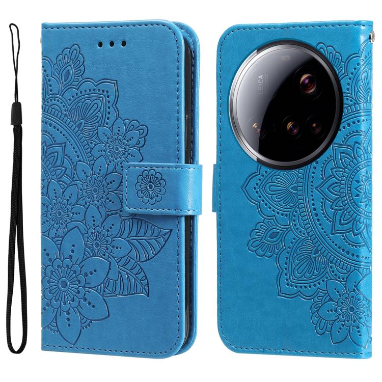 

For Xiaomi 15 Ultra Seven-petal Flowers Embossing Leather Phone Case(Blue)