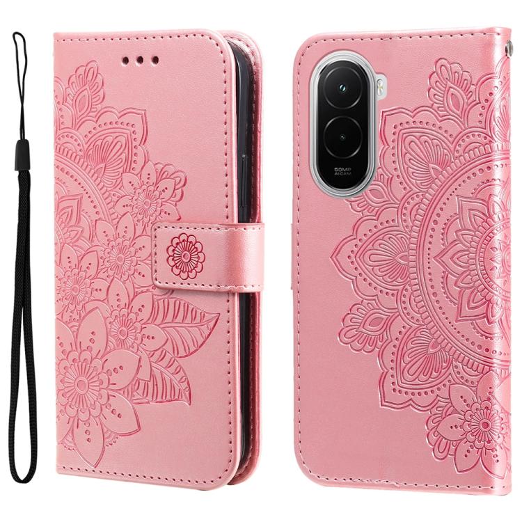 

For Xiaomi Poco M7 4G 169mm Seven-petal Flowers Embossing Leather Phone Case(Rose Gold)