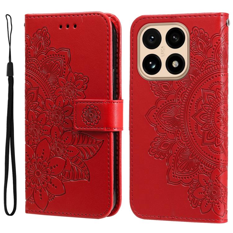 

For Xiaomi 15T 5G Seven-petal Flowers Embossing Leather Phone Case(Red)