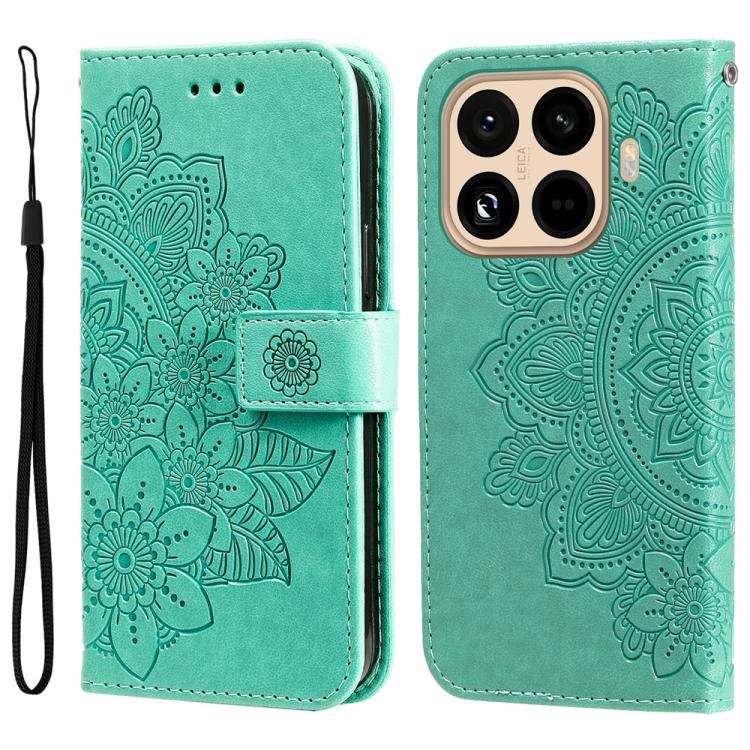 

For Xiaomi 15T Pro 5G Seven-petal Flowers Embossing Leather Phone Case(Green)