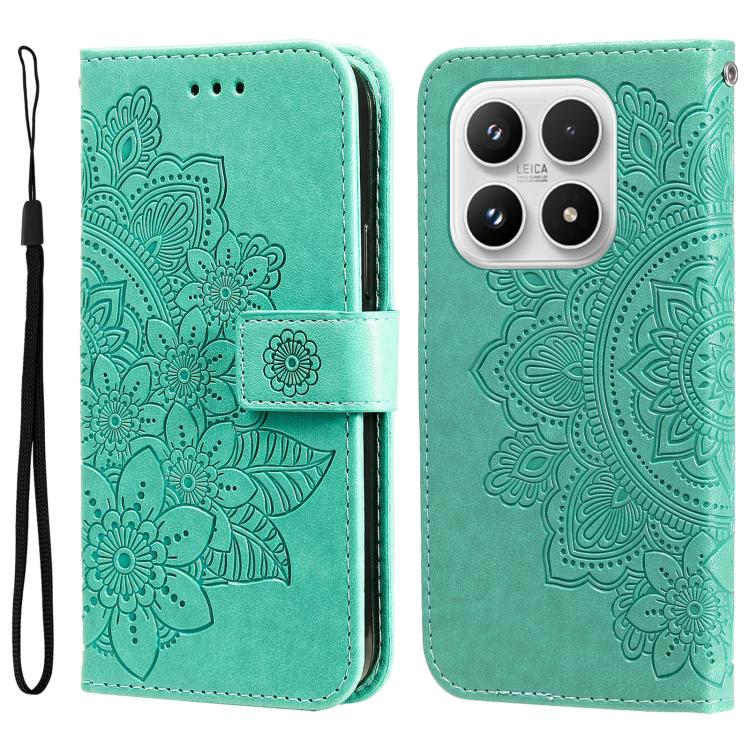 

For Xiaomi 17 Seven-petal Flowers Embossing Leather Phone Case(Green)