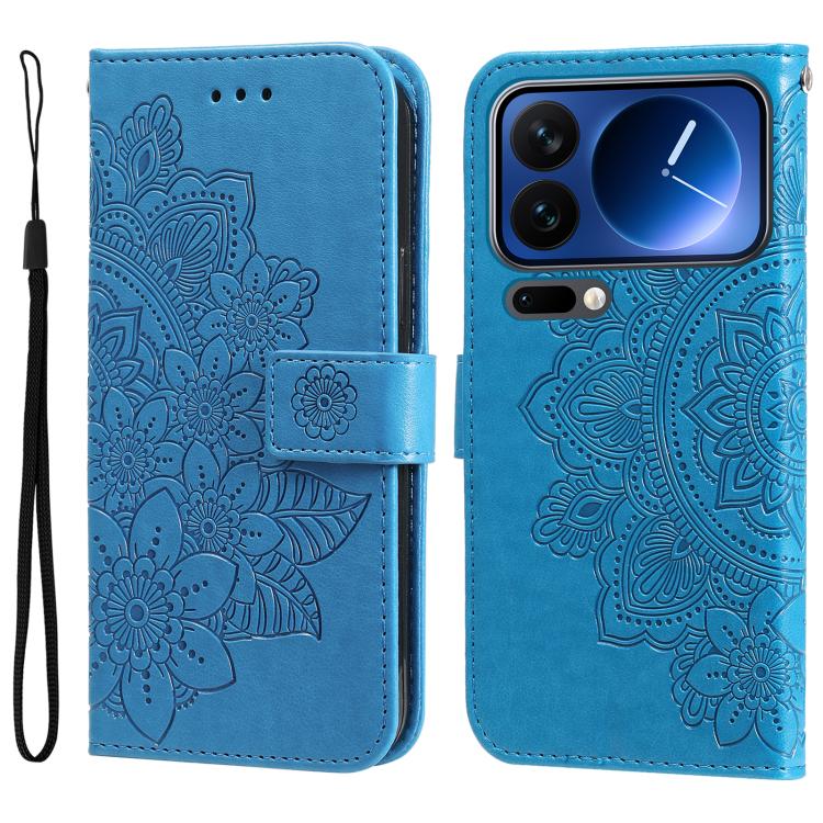 

For Xiaomi 17 Pro Seven-petal Flowers Embossing Leather Phone Case(Blue)