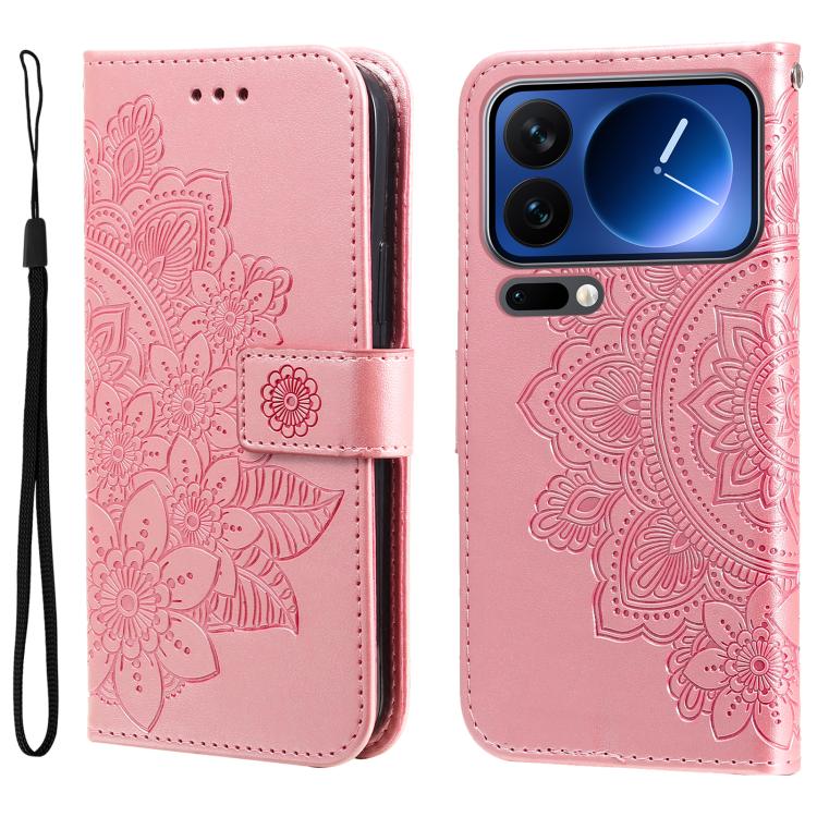 

For Xiaomi 17 Pro Seven-petal Flowers Embossing Leather Phone Case(Rose Gold)