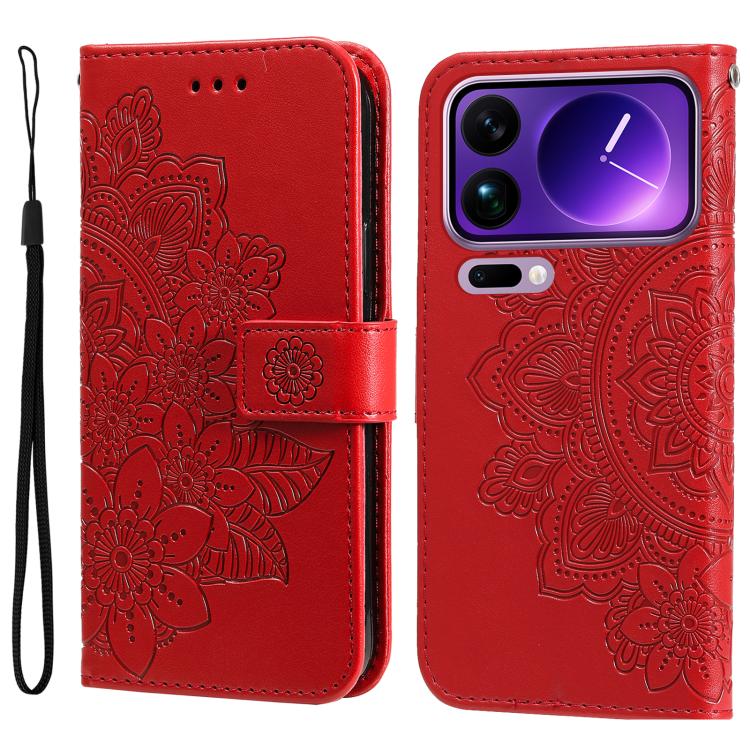 

For Xiaomi 17 Pro Max Seven-petal Flowers Embossing Leather Phone Case(Red)