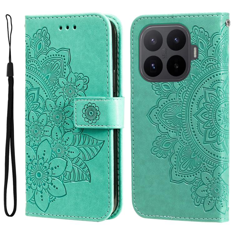 

For Xiaomi 17T 5G Seven-petal Flowers Embossing Leather Phone Case(Green)