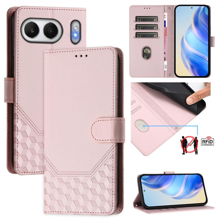 

For OnePlus Nord 4 5G Honeycomb Embossing RFID Leather Phone Case(Pink)