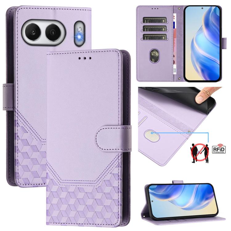 

For OnePlus Nord 4 5G Honeycomb Embossing RFID Leather Phone Case(Light Purple)