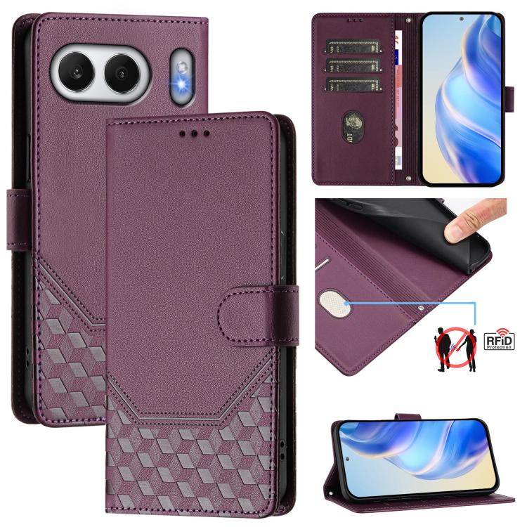 

For OnePlus Nord 4 5G Honeycomb Embossing RFID Leather Phone Case(Violet)