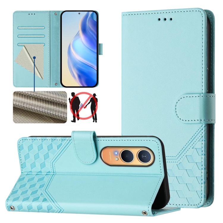 

For OnePlus Nord CE4 Lite Honeycomb Embossing RFID Leather Phone Case(Mint Green)