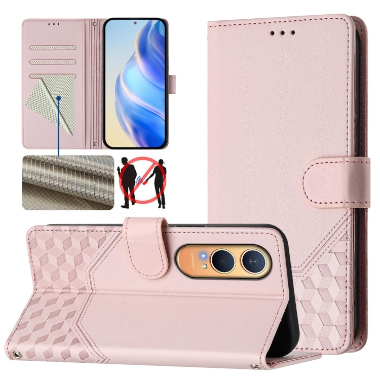 

For OnePlus Nord CE4 Lite Honeycomb Embossing RFID Leather Phone Case(Pink)