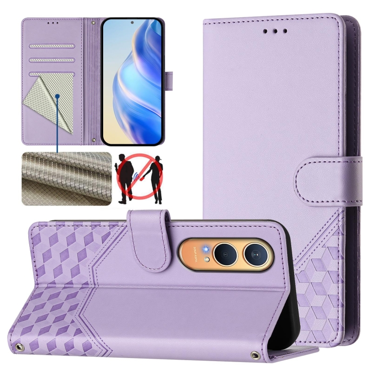 

For OnePlus Nord CE4 Lite Honeycomb Embossing RFID Leather Phone Case(Light Purple)