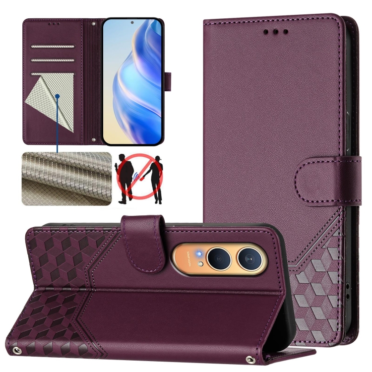 

For OnePlus Nord CE4 Lite Honeycomb Embossing RFID Leather Phone Case(Violet)