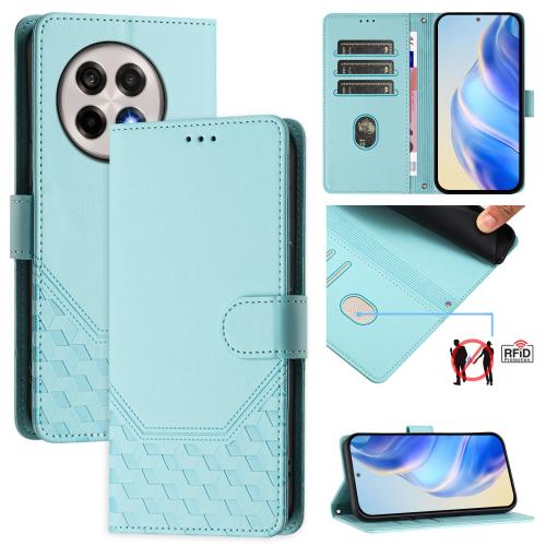 

For OnePlus 13R / Ace 5 Pro 5G Honeycomb Embossing RFID Leather Phone Case(Mint Green)