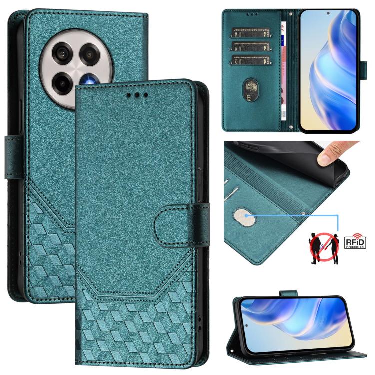

For OnePlus 13R / Ace 5 Pro 5G Honeycomb Embossing RFID Leather Phone Case(Peacock Green)