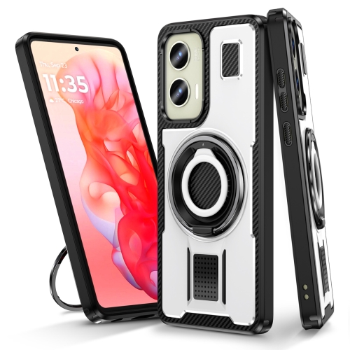 

For Motorola Moto G Stylus 5G 2024 Ring Holder Carbon Fiber PC Hybrid TPU Phone Case(White)