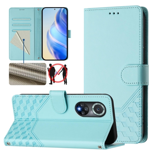 

For Huawei nova 9 Pro / Honor 50 Pro Honeycomb Embossing RFID Leather Phone Case(Mint Green)