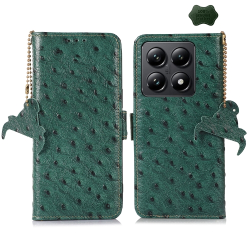 

For Xiaomi 14T Pro Ostrich Pattern Genuine Leather RFID Phone Case(Green)